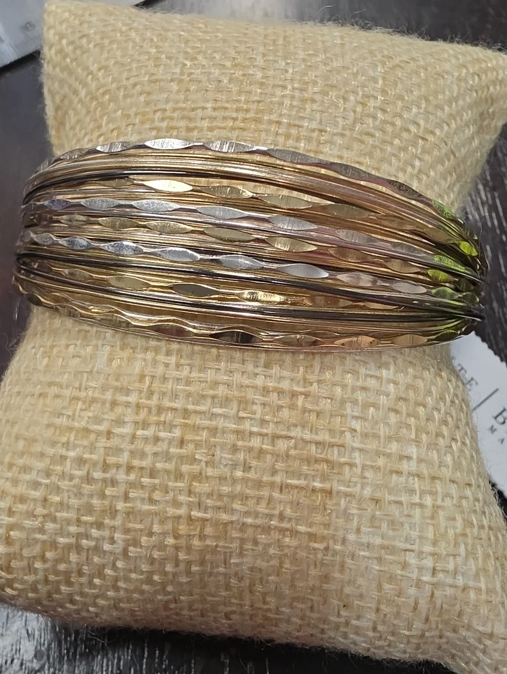 White House Black Market Tri-Tone Bangle Bracelet in Gold, Rose Gold & Silver